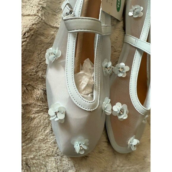 NWT A New DayFloral Mesh Ballet Flats Mint Green White Daisies Rhinestone 10 - Picture 3 of 14
